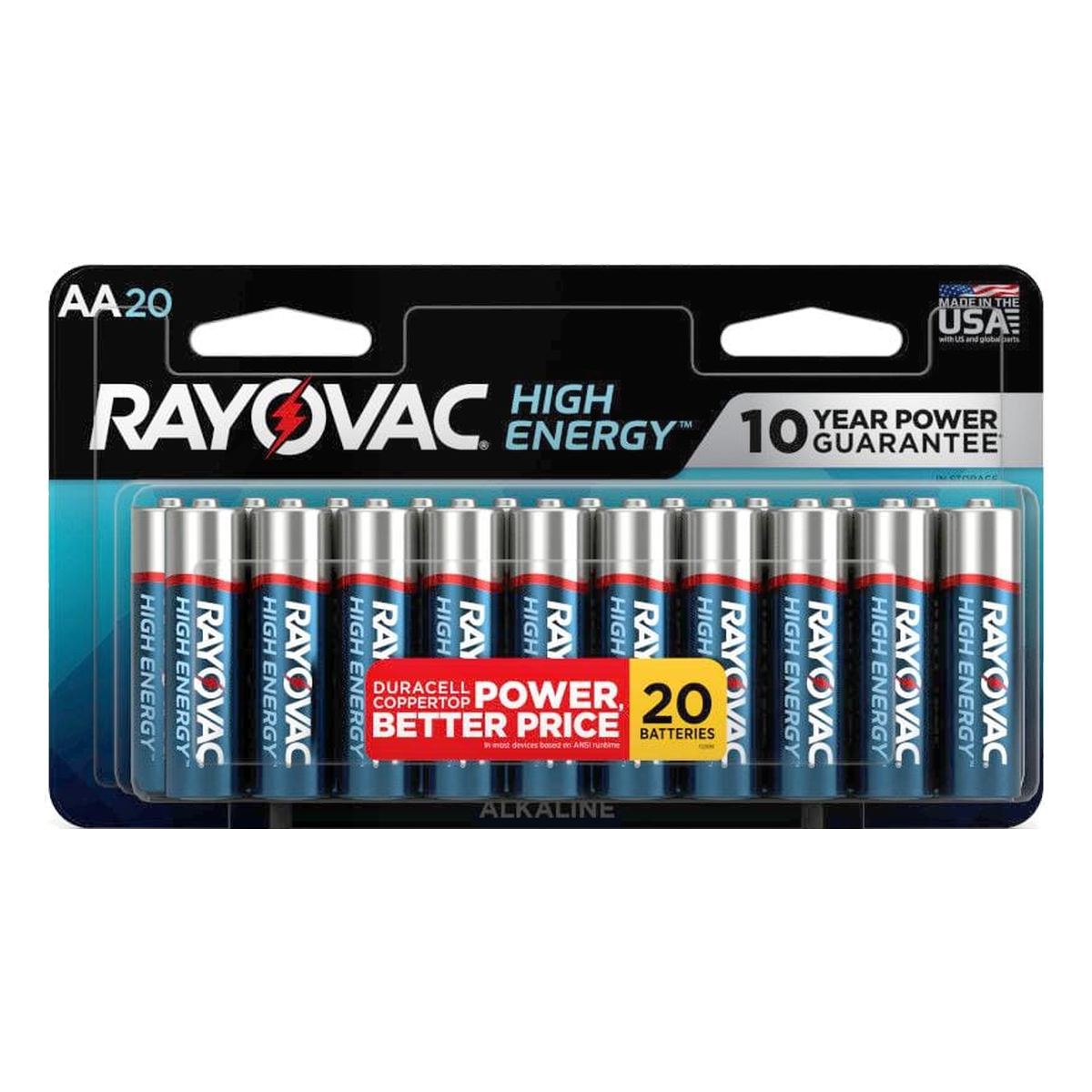 Baterías Rayovac AA Alcalinas, High Energy, 20 Unidades