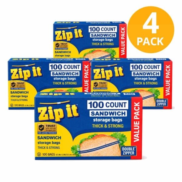 Zip it Bolsas Sandwich Doble Cierre, 400 Bolsas (Pack de 4 x 100)