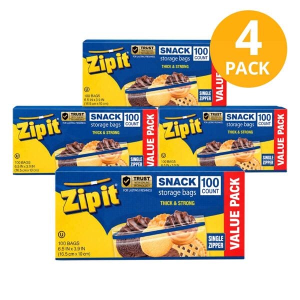 Zip it Bolsas Snack Cierre Individual, 400 Bolsas (Pack de 4 x 100)