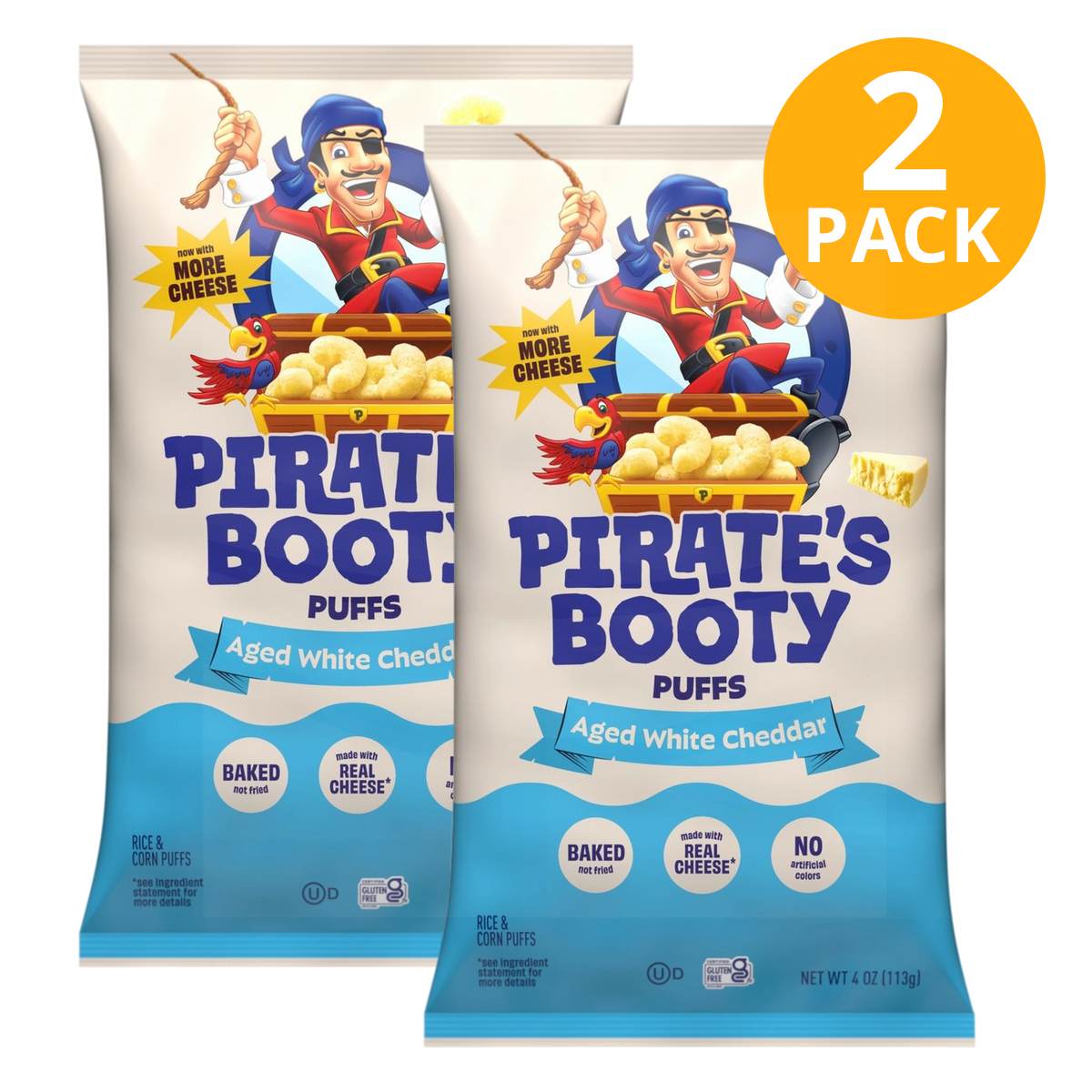 Pirate's Booty, Aged White Cheddar, 4 OZ (Pack de 2) 1 Pirate's Booty, Aged White Cheddar, 4 OZ (Pack de 2)