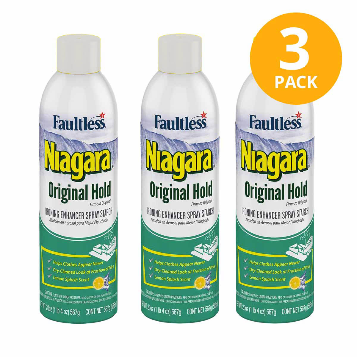 017500081309 Niagara Spray Starch Plus Original, Almidón en Aerosol, 20 OZ (Pack de 3) - Imagen 1