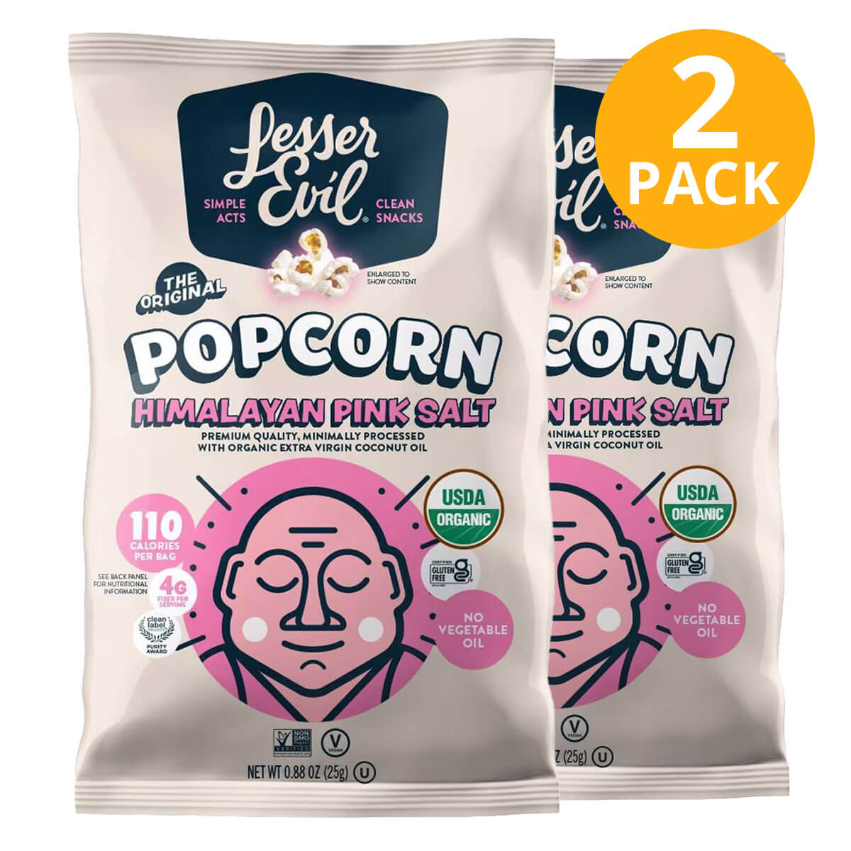 0180999001414 Lesser Evil Organic Popcorn, Himalayan Pink Salt, 0.88 OZ (Pack de 2) - Imagen 1