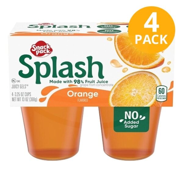 Snack Pack Splash, Gelatina de Naranja, 3.25 OZ (Pack de 4)