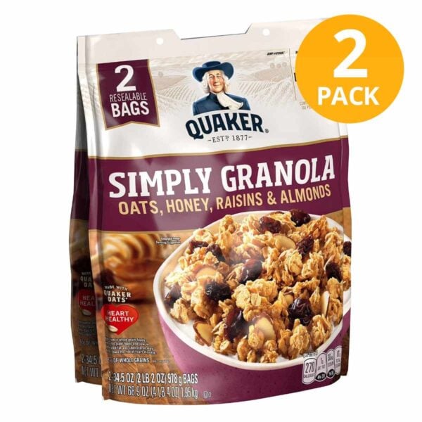 Quaker Simply Granola Oats, Honey, Raisins & Almonds, 34.5 OZ (Pack de 2)