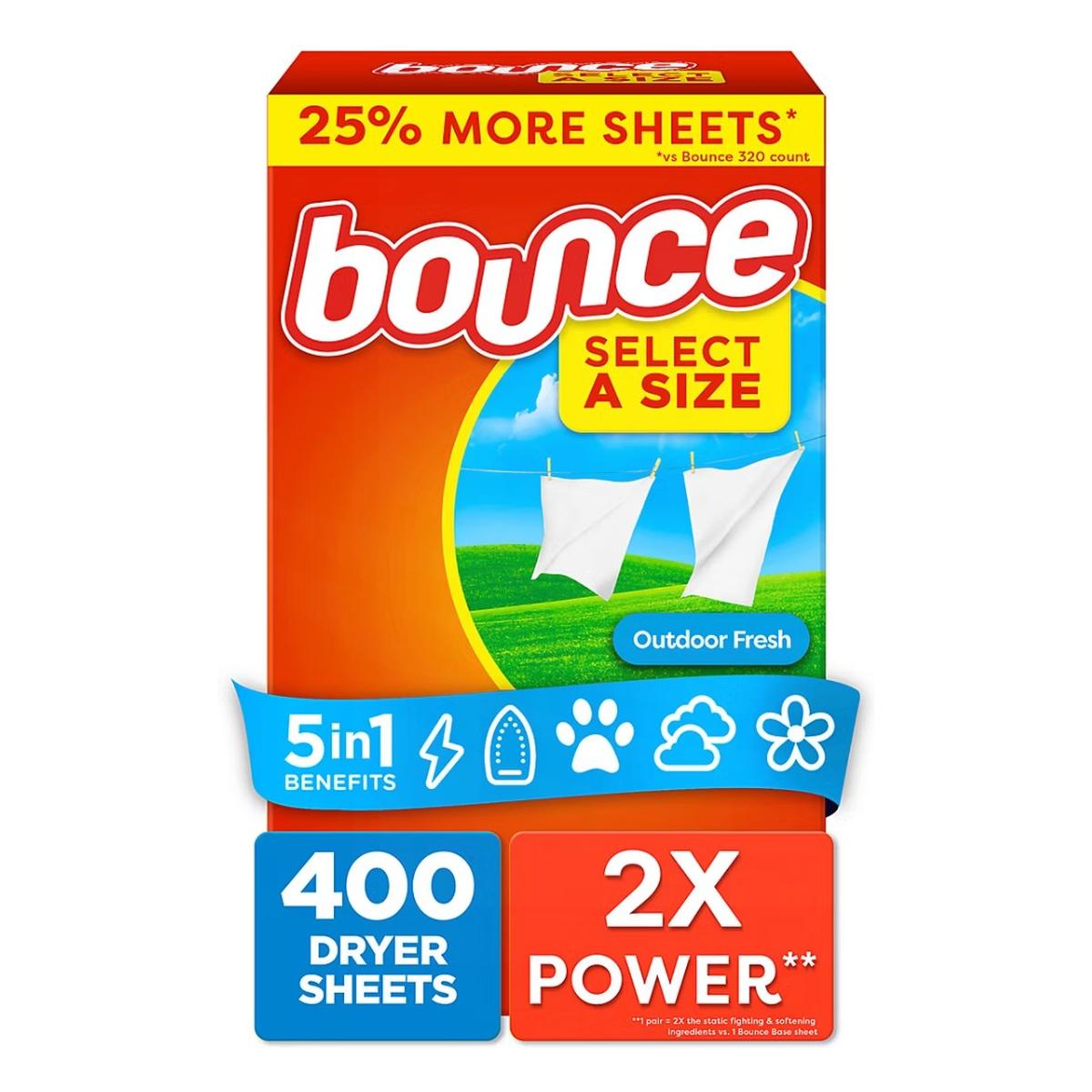 Bounce Select a Size Sheets Outdoor Fresh, 400 Toallitas para Secadora 1 Bounce Select a Size Sheets Outdoor Fresh, 400 Toallitas para Secadora