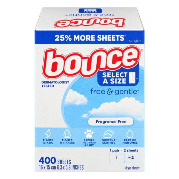 Bounce Free & Gentle, 400 Toallitas para Secadora
