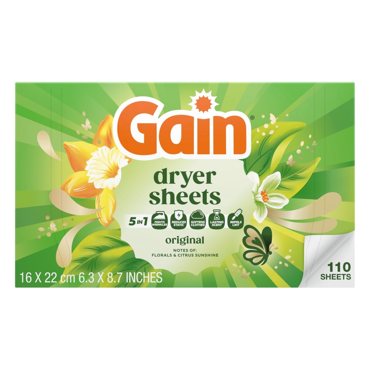 Gain Original, Toallitas para Secadora, 110 Unidades