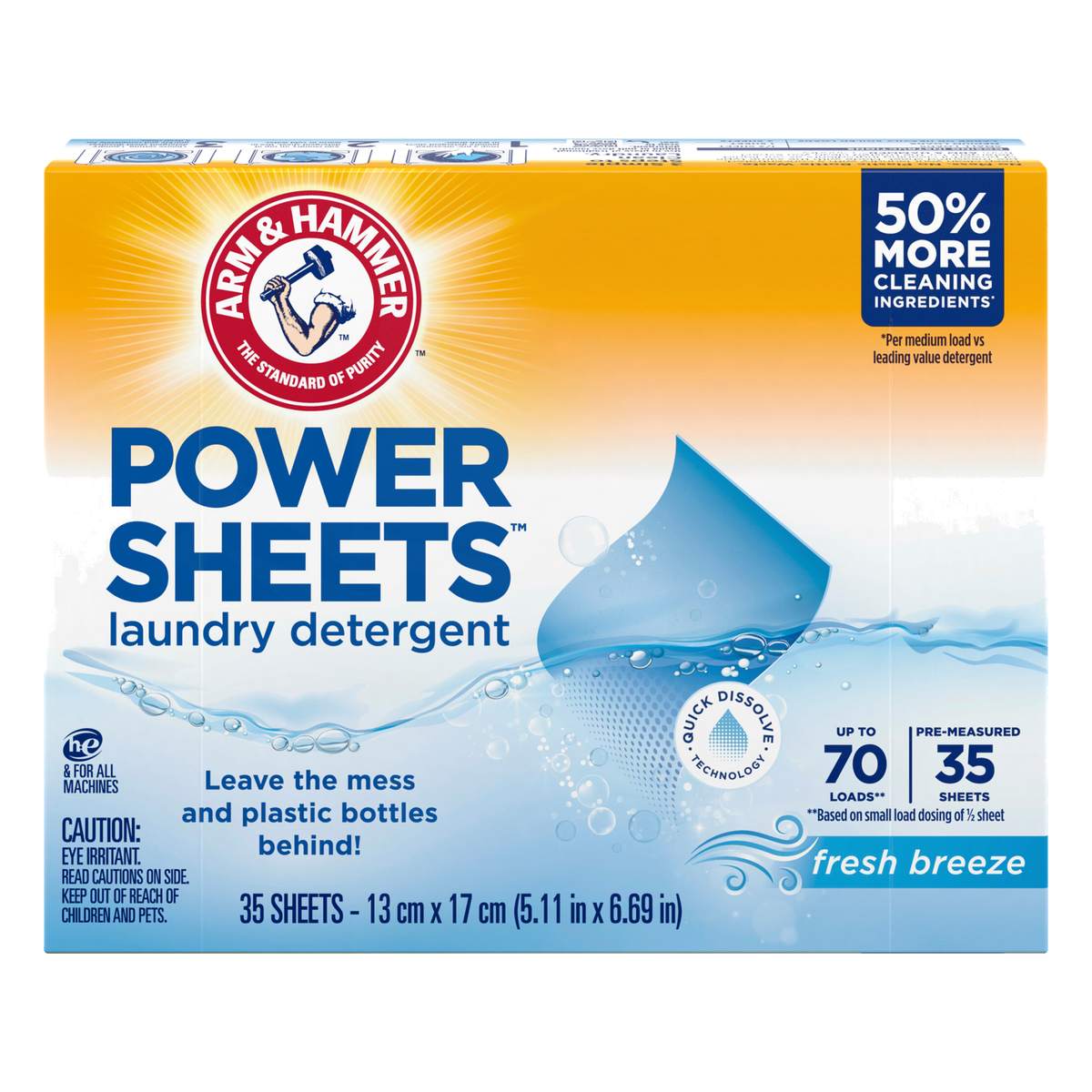 Arm & Hammer Power Sheets Detergente en Hojas para Ropa, Fresh Breeze, 35 Hojas