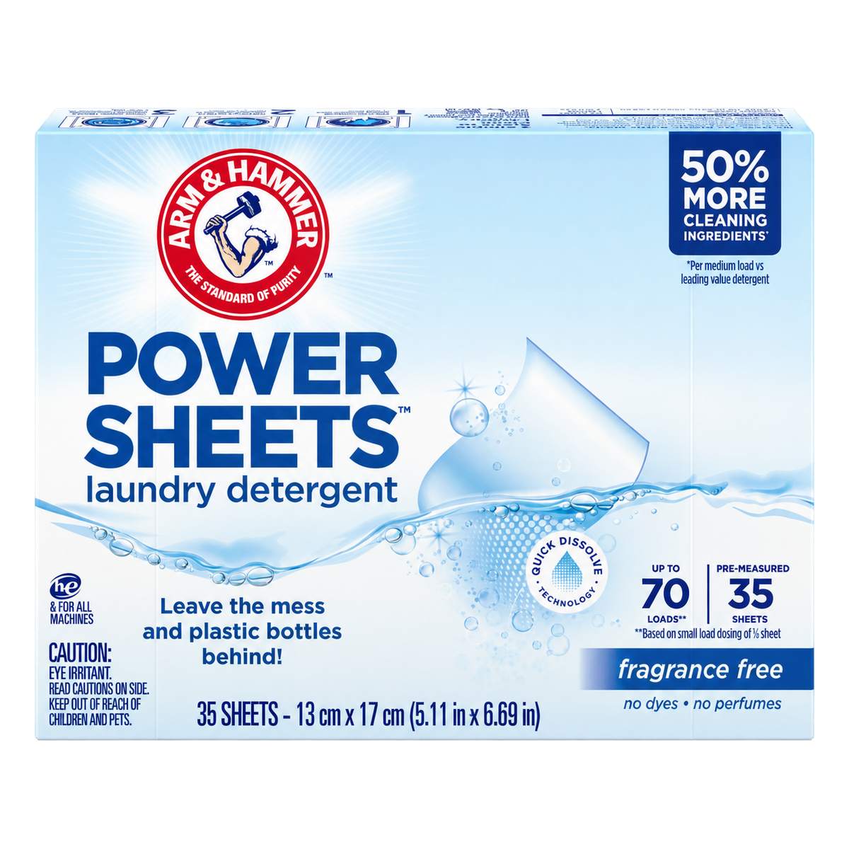Arm & Hammer Power Sheets Detergente en Hojas para Ropa, Sin Fragancia, 35 Hojas