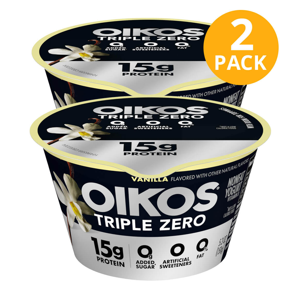 036632008343 Oikos Triple Zero Vainilla Nonfat Greek Yogurt, 15 gr Protein (Pack de 2) - Imagen 1