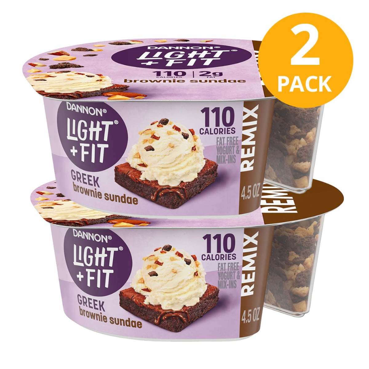 Dannon Light + Fit Remix Brownie Sundae, Fat Free Greek Yogurt 4 Dannon Light + Fit Remix Brownie Sundae, Fat Free Greek Yogurt 4.5 OZ (Pack de 2)