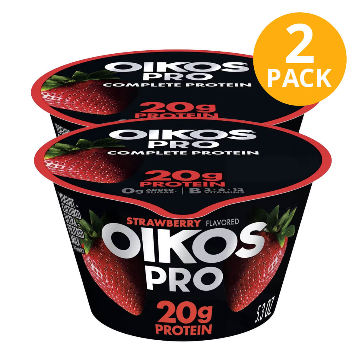 036632042576 Oikos Pro Strawberry Greek Yogurt, 20 gr Protein (Pack de 2) - Imagen 1