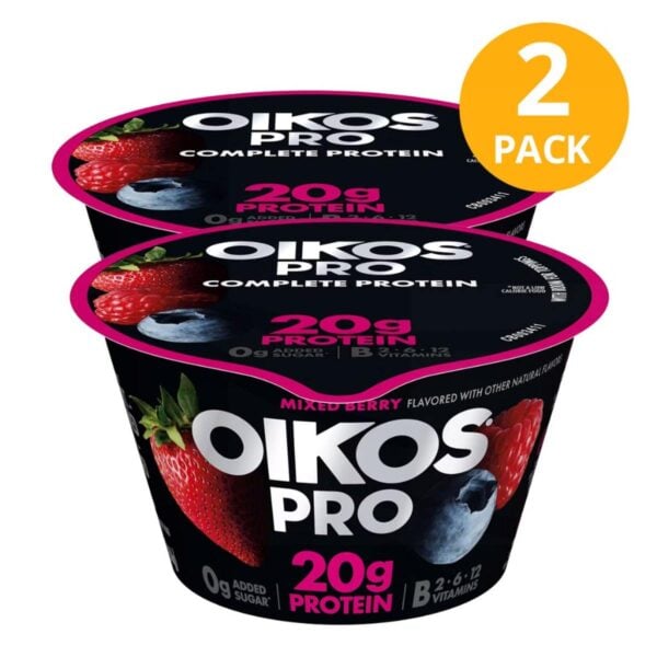 Oikos Pro Mixed Berry Greek Yogurt, 20 gr Protein (Pack de 2)