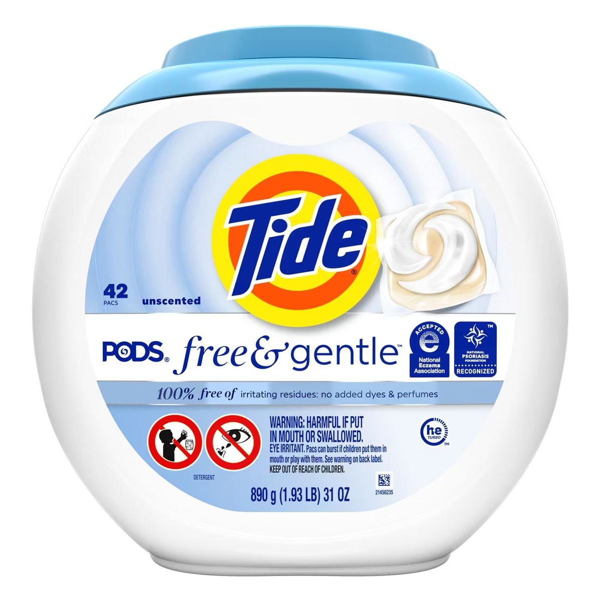 Tide Pods Free & Gentle, HE Turbo Detergente en Cápsulas, 42 Pacs
