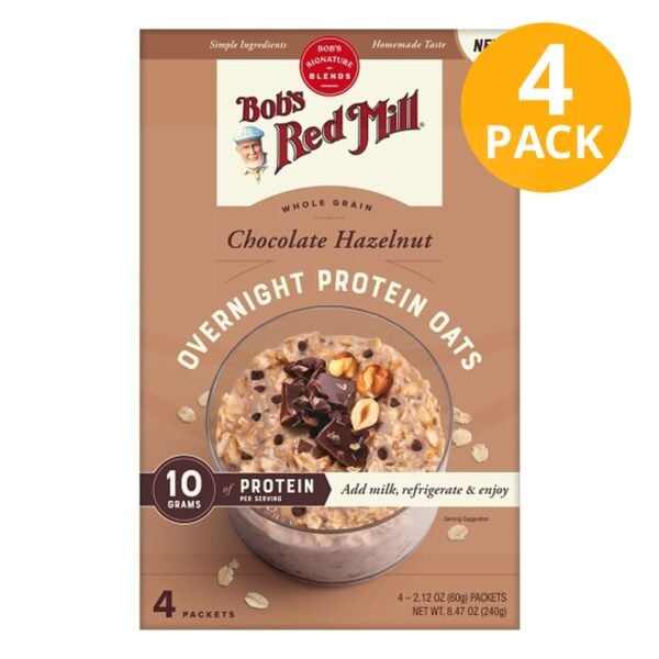 Bob's Red Mill Chocolate Hazelnut Overnight Protein Oats, 2.12 OZ (Pack de 4)