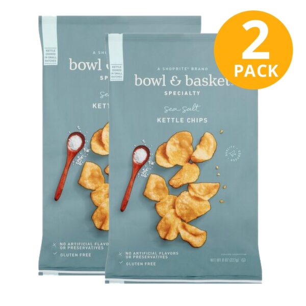 Bowl & Basket Sea Salt Kettle Chips, 8 OZ (Pack de 2)