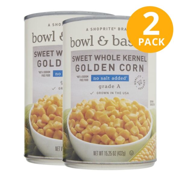 Bowl & Basket Canned Whole Kernel Corn No Salt Added, 15.25 OZ (Pack de 2)