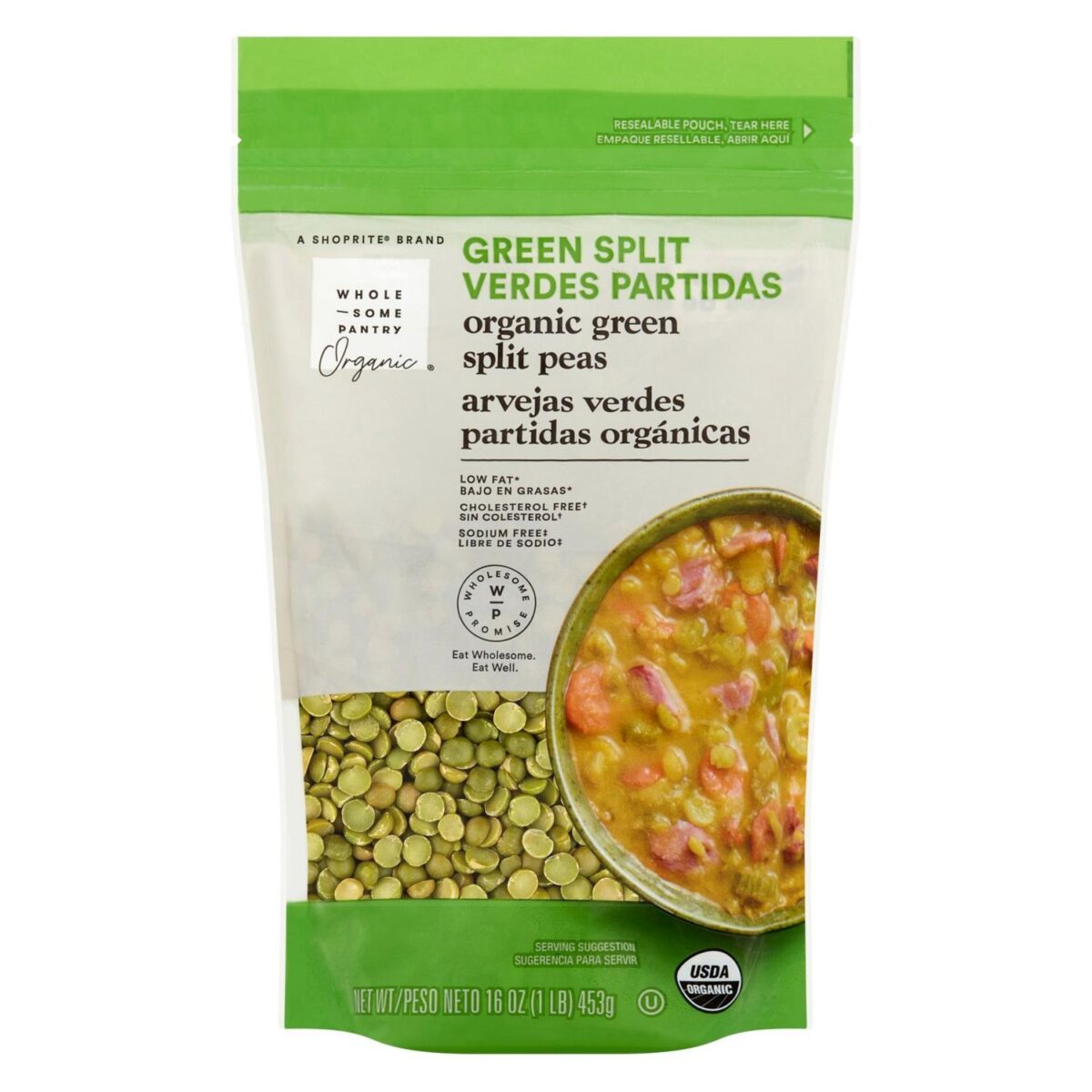 Wholesome Pantry Arvejas Verdes Partidas Orgánico, 16 OZ