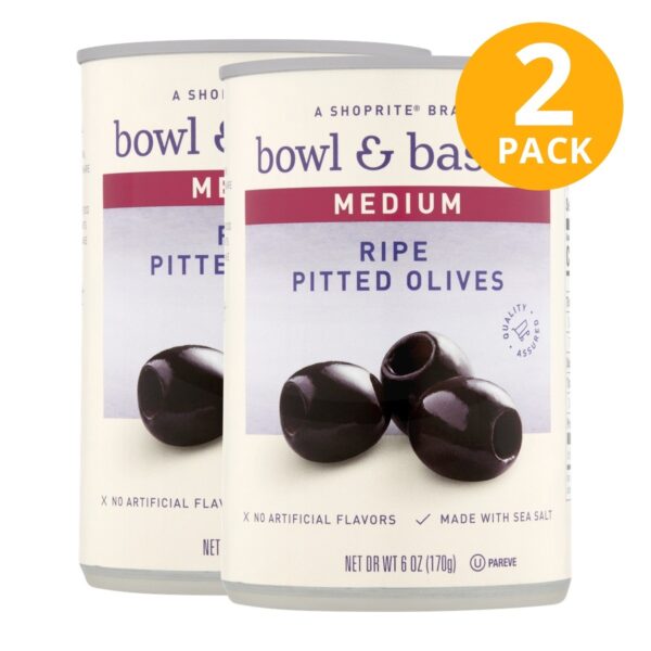 Bowl & Basket Medium Ripe Pitted Black Olives, 6 OZ (Pack de 2)