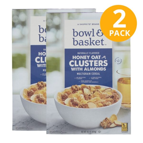 Bowl & Basket Honey Oat Clusters with Almonds Cereal, 14.5 OZ (Pack de 2)