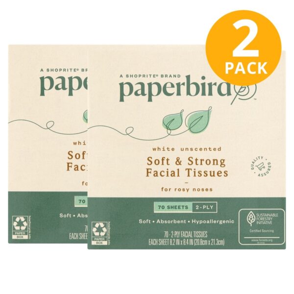Paperbird Soft and Strong Facial Tissues, 70 CT (Pack de 2)