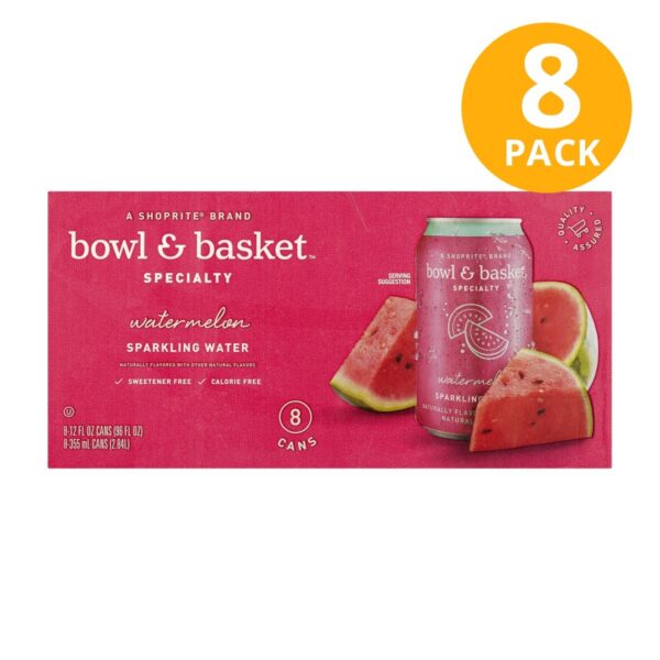 Bowl & Basket Specialty Watermelon Sparkling Water, 12 OZ (Pack de 8)