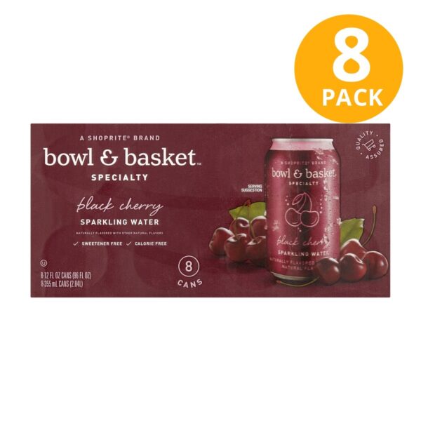 Bowl & Basket Specialty Black Cherry Sparkling Water, 12 OZ (Pack de 8)