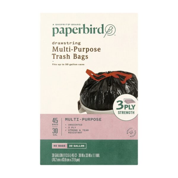 Paperbird Drawstring Multi-Purpose Trash Bags Unscented, 45 Bolsas de Basura