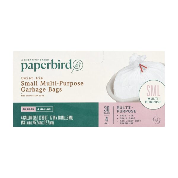 Paperbird Twist Tie Small Multi-Purpose Trash Bags, 30 Bolsas de Basura