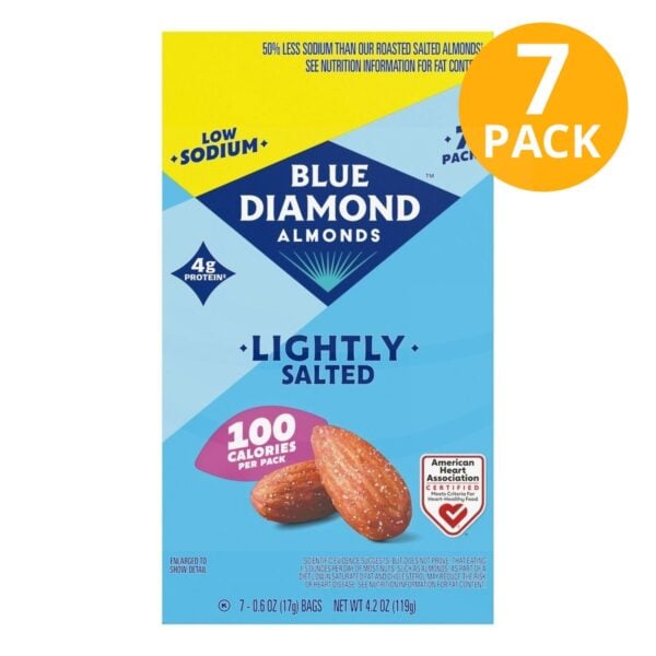 Blue Diamond Almendras, Lightly Salted, 100 Calorie Packs, 0.6 OZ (Pack de 7)