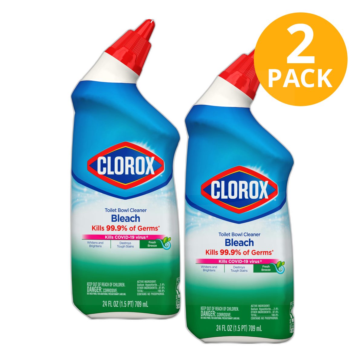 Clorox Toilet Bowl Cleaner With Bleach, Fresh Scent, 24 OZ (Pack de 2)