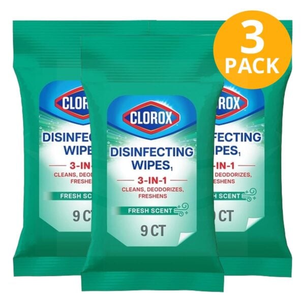 Clorox Disinfecting Wipes, Fresh Scent, 9 Toallitas (Pack de 3)