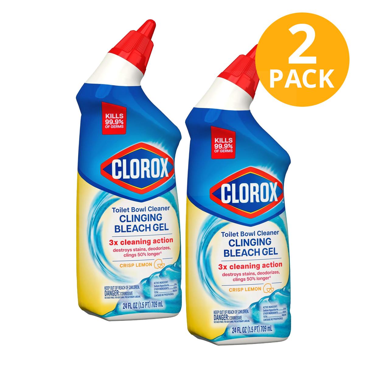 Clorox Limpiador de Inodoro en Gel con Cloro, Crisp Lemon, 24 OZ (Pack de 2)