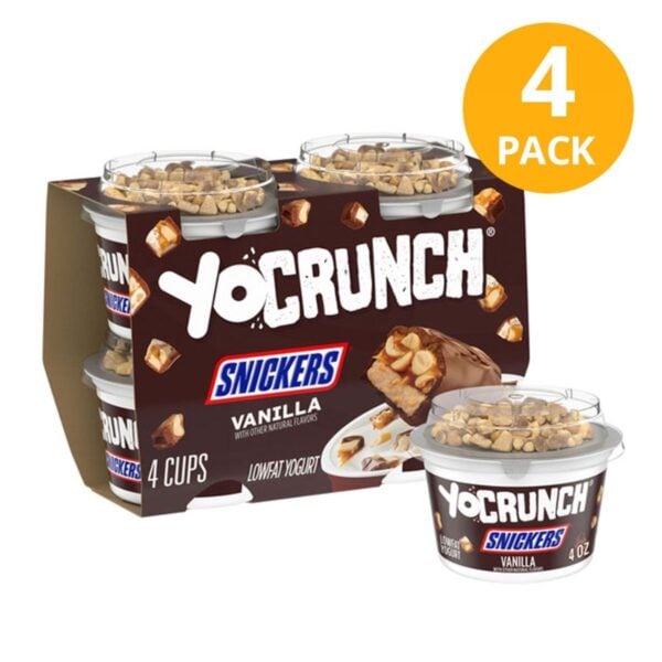 YoCrunch Yogurt Snickers Vanilla, Lowfat Yogurt 4 OZ (Pack de 4)