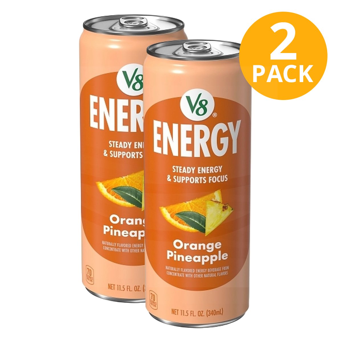 V8 Energy, Orange Pineapple, Bebida Energética, 11.5 OZ (Pack de 2)