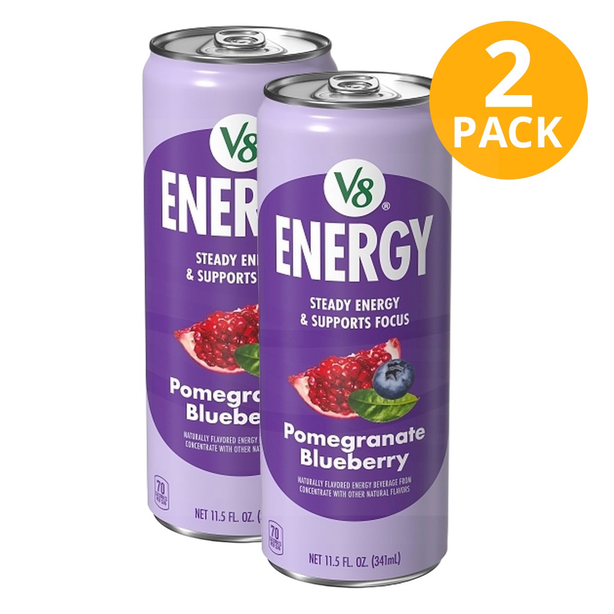 V8 Energy, Pomegranate Blueberry, Bebida Energética, 11.5 OZ (Pack de 2)