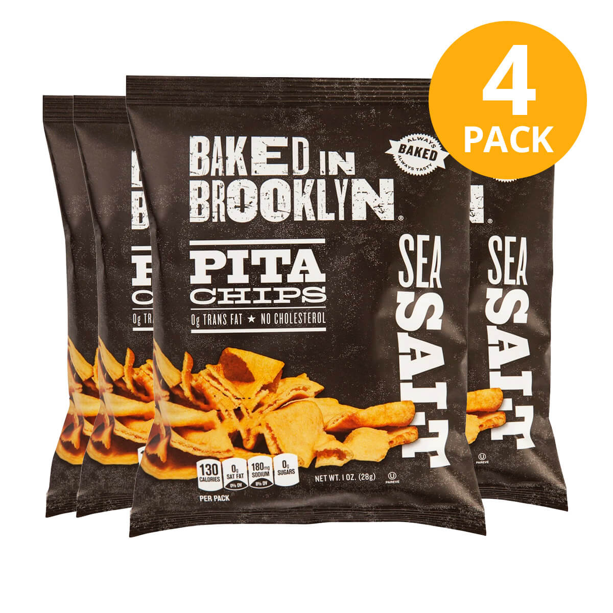 074203990017 Baked in Brooklyn Pita Chips Sea Salt, 1 OZ (Pack de 4) - Imagen 1