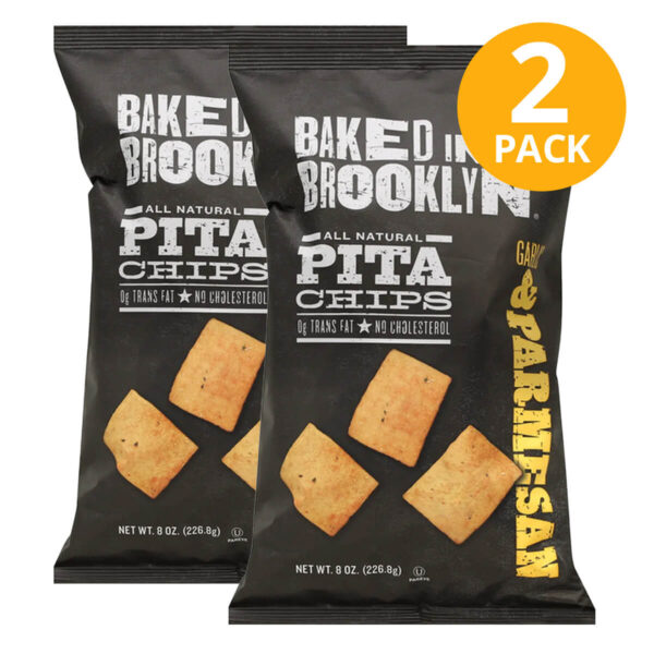 Baked in Brooklyn Pita Chips Garlic & Parmesan, 8 OZ (Pack de 2)