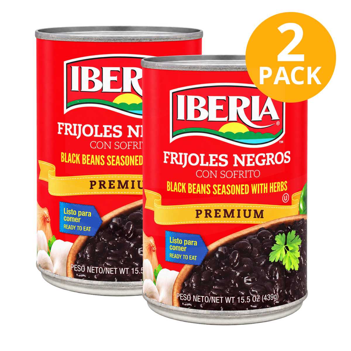 Iberia Frijoles Negros con Sofrito Listos para Comer, 15 Iberia Frijoles Negros con Sofrito Listos para Comer, 15.5 OZ (Pack de 2)