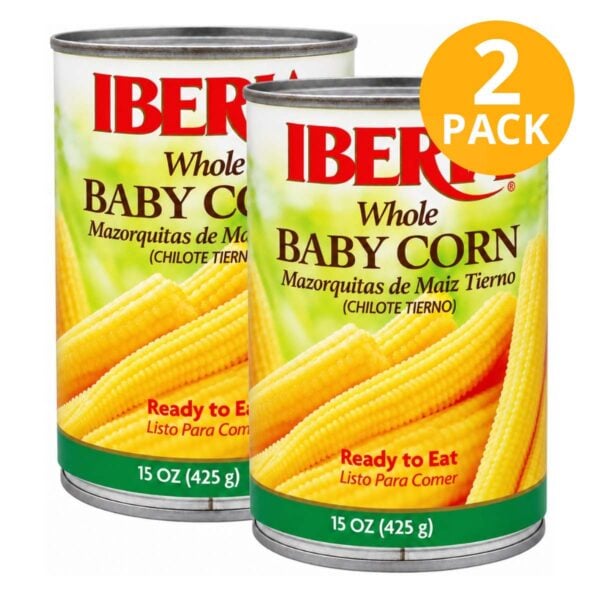 Iberia Mazorquitas de Maíz Tierno (Whole Baby Corn), 15 OZ (Pack de 2)
