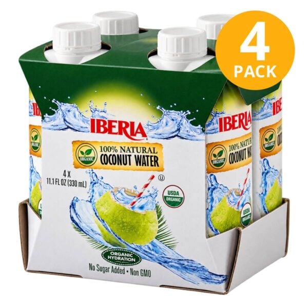 Iberia Agua de Coco Orgánica 100% Natural, 330 ml (Pack de 4)