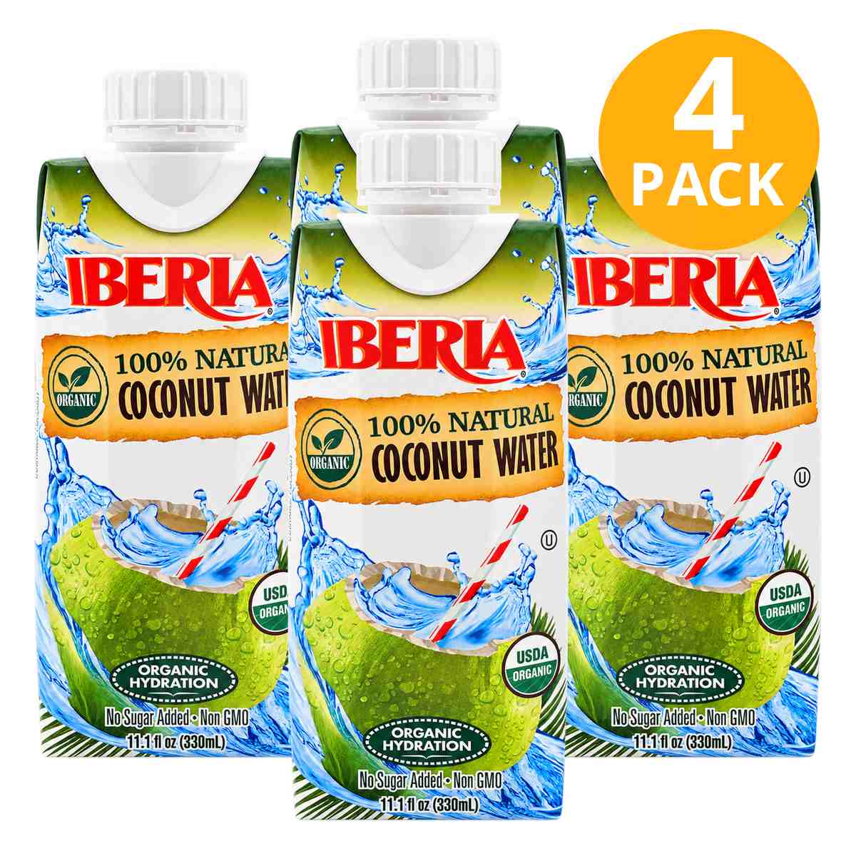 Iberia Agua de Coco Orgánica 100% Natural, 330 ml (Pack de 4) 1 Iberia Agua de Coco Orgánica 100% Natural, 330 ml (Pack de 4)