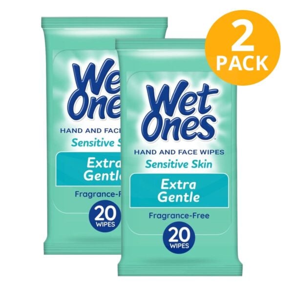 Wet Ones Sensitive Skin, Toallitas para Manos y Cara, Travel Pack, 20 Unidades (Pack de 2)