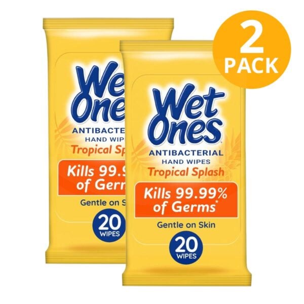 Wet Ones Antibacterial, Toallitas para Manos, Tropical Splash, Travel Pack, 20 Unidades (Pack de 2)