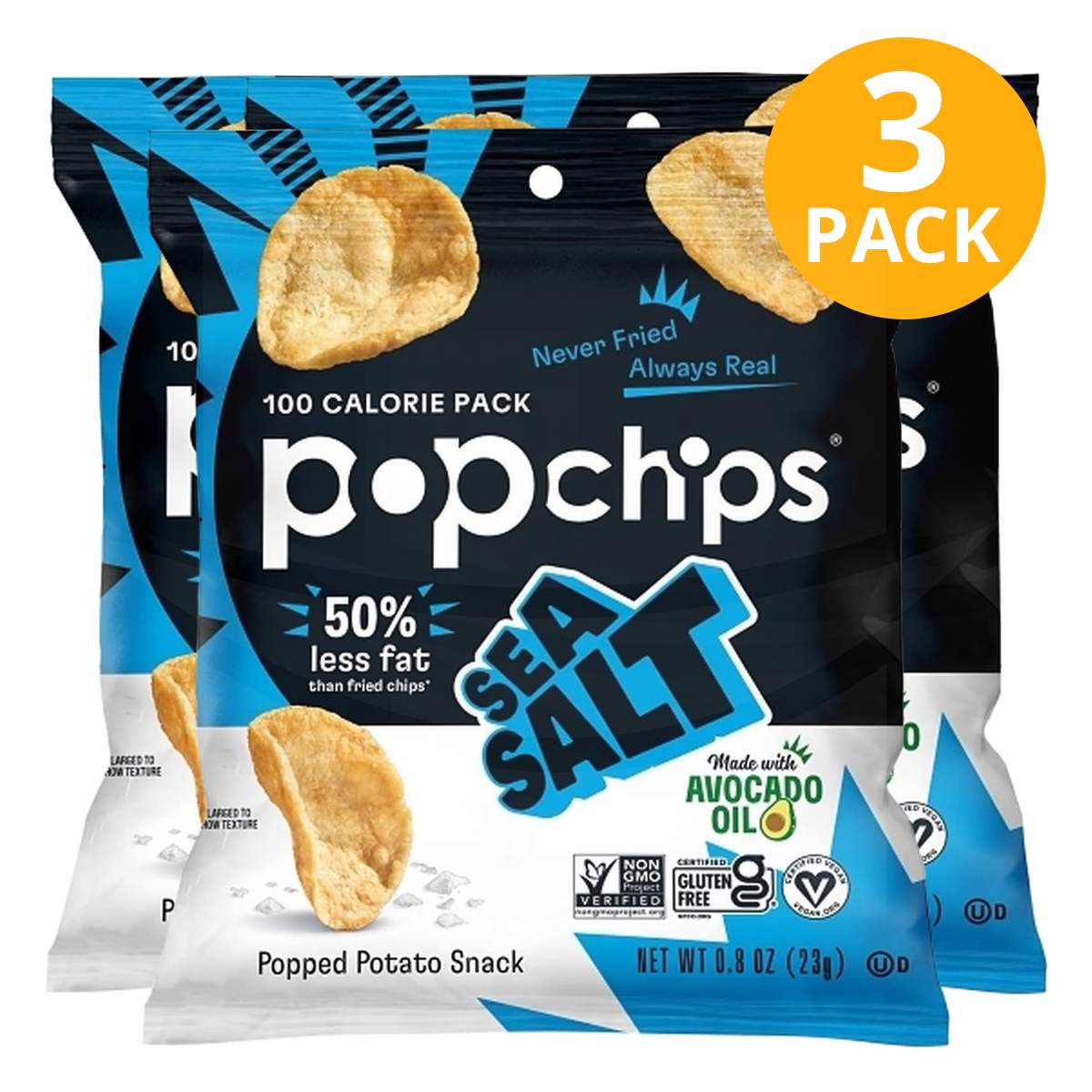 Popchips, Sea Salt, 0 Popchips, Sea Salt, 0.8 OZ (Pack de 3)