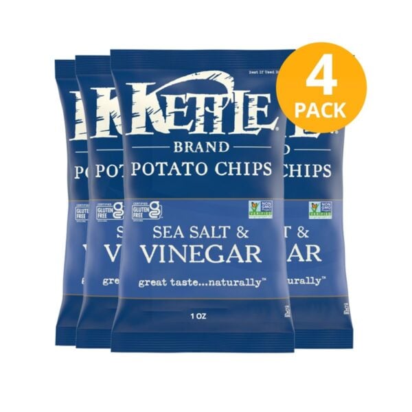 Kettle Brand Sea Salt & Vinegar, Potato Chips 1 OZ (Pack de 4)