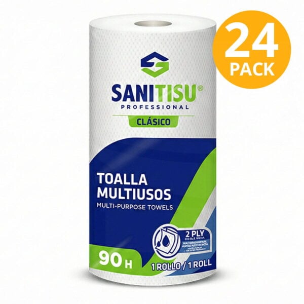 Sanitisu Papel Toalla Clásico, 90 Hojas Doble Hoja (Pack de 24)