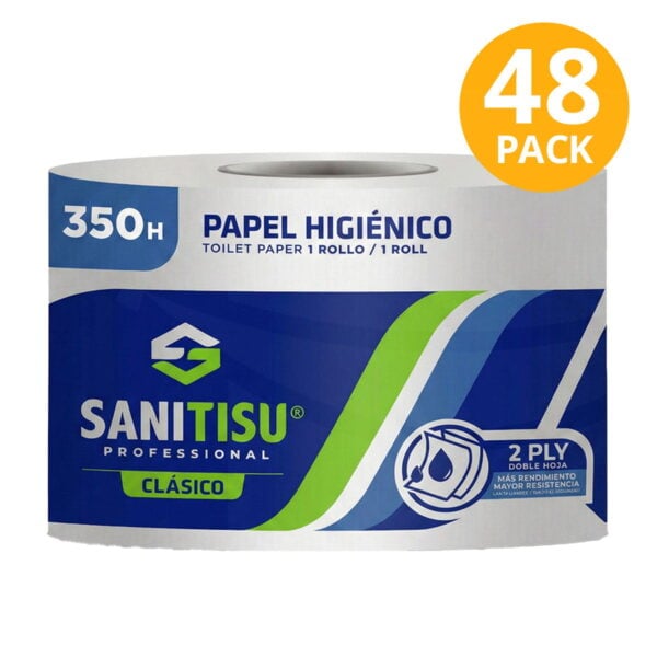 Sanitisu Papel Higiénico Clásico, 350 Hojas Doble Hoja (Pack de 48)