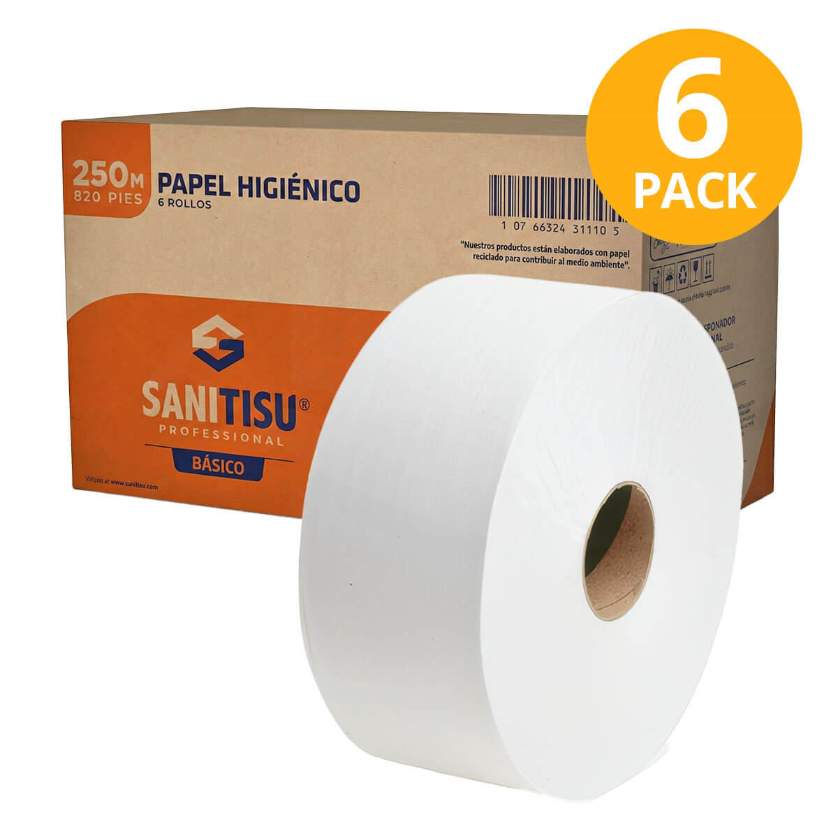 Sanitisu Papel Higiénico Jumbo para Dispensador, 250 Metros Doble Hoja (Pack de 6) 1 Sanitisu Papel Higiénico Jumbo para Dispensador, 250 Metros Doble Hoja (Pack de 6)