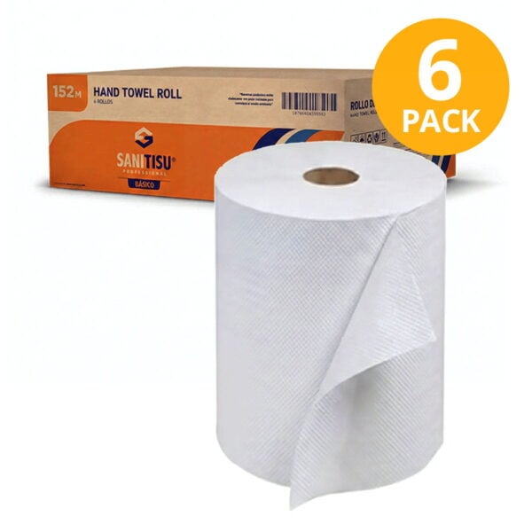 Sanitisu Papel Toalla Jumbo para Dispensador, 152 Metros Hoja Simple (Pack de 6)